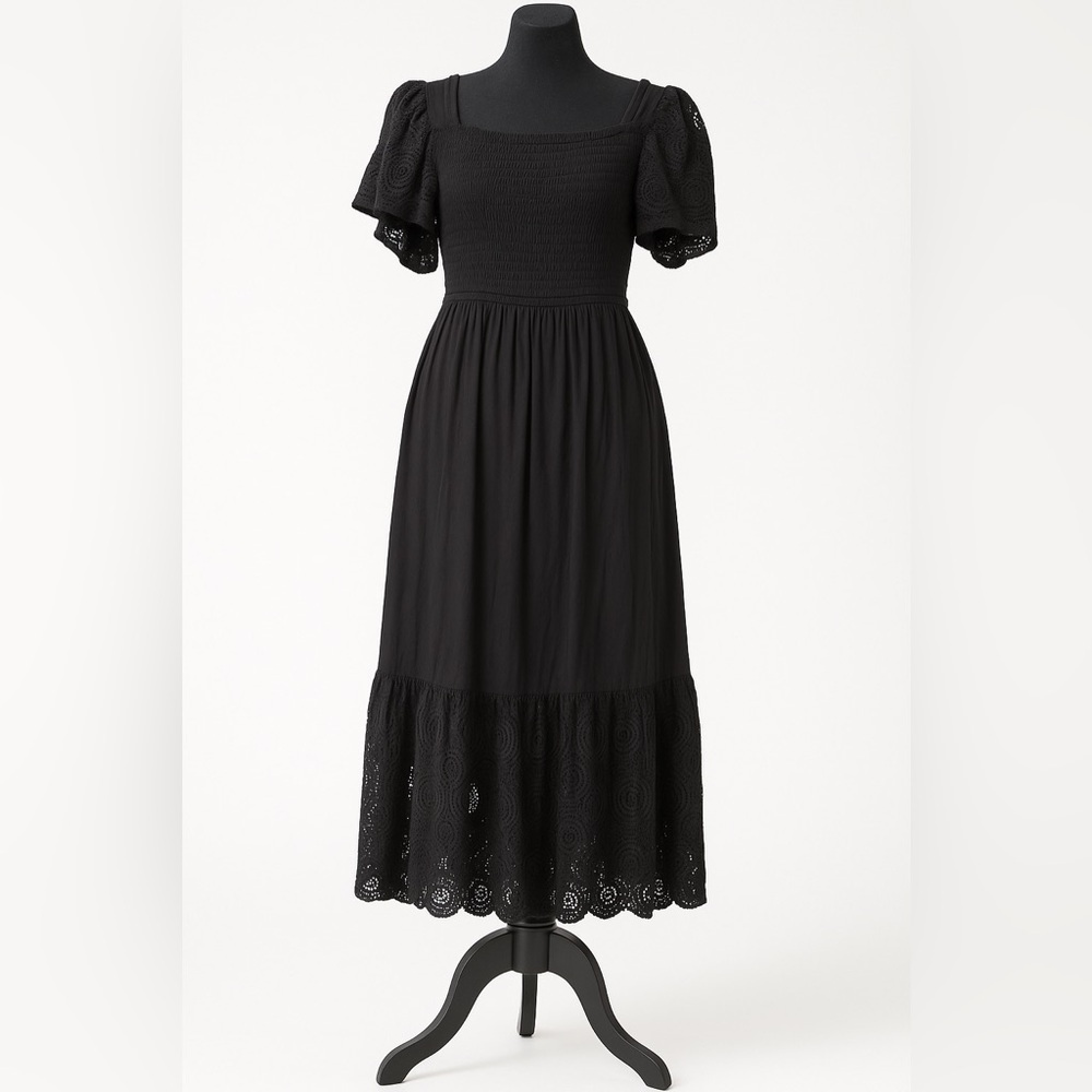 Seen Worn Kept Smocked Eyelet Maxi Dress Black Size